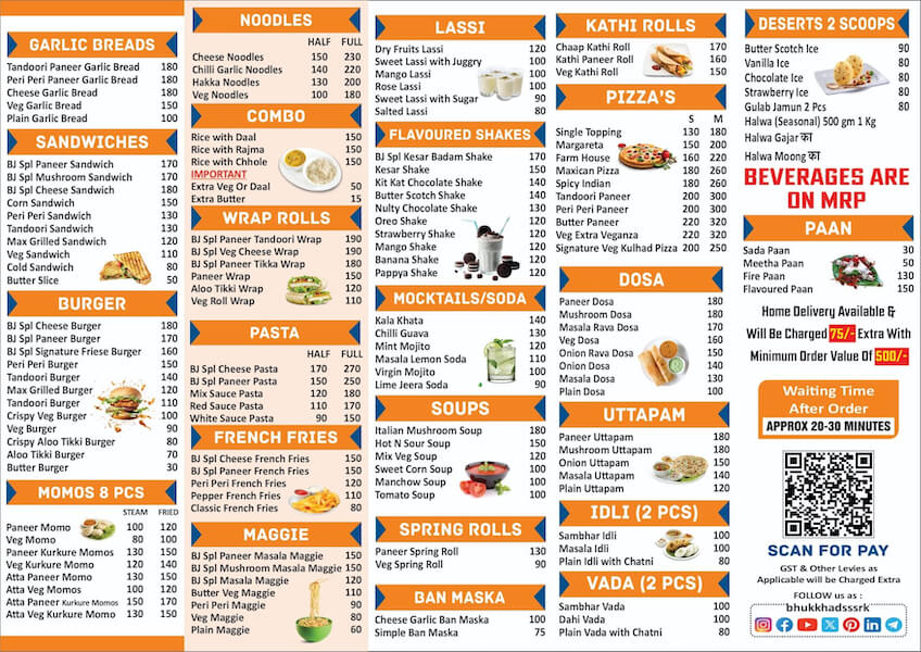 bhukkhad junction menu card back